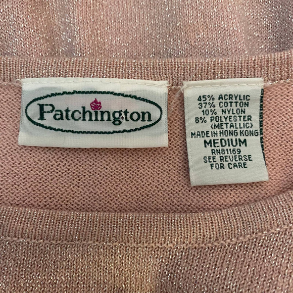 Patchington Crew Neck Short Sleeve Glitter Stretch Sweater W/Shoulder Pads Sz M - Picture 4 of 7